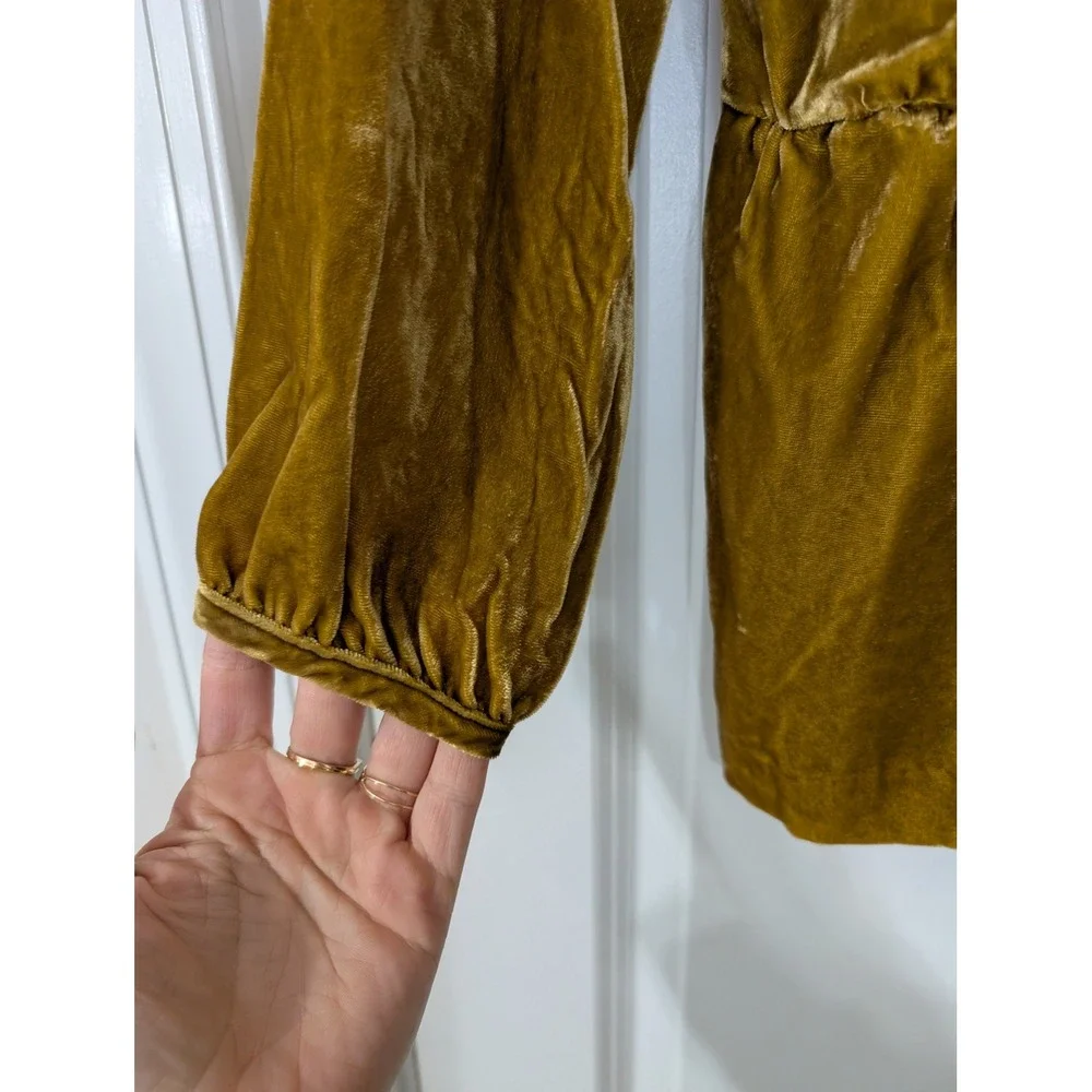 J Crew Velvet Wrap Peplum Top Mustard Yellow Long Sleeve women's 4 tall *no belt